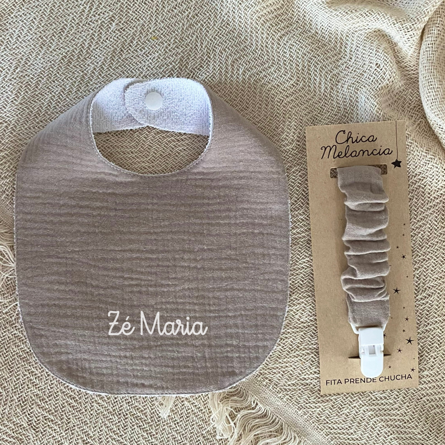 PENELOPE TAUPE SET (Bib and Paci Holder)