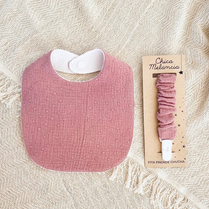 PINK PLUMETTI SET (Bib and Paci Holder)